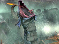 Kratos fights the giant aquatic penis with a vagina in place of its head